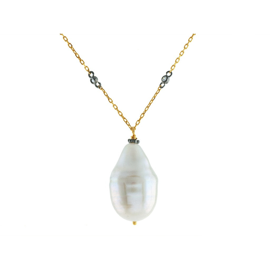 18K Gold Plated Silver Baroque Pearl Pendant Necklace, 16"