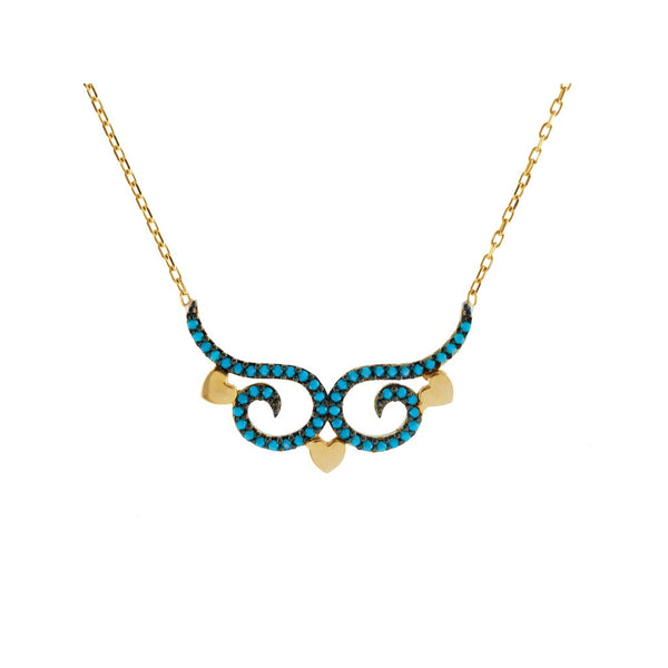 18k Silver Gold Plated Necklace Art Nouveau Style Charm Nano Turquoises and Cz